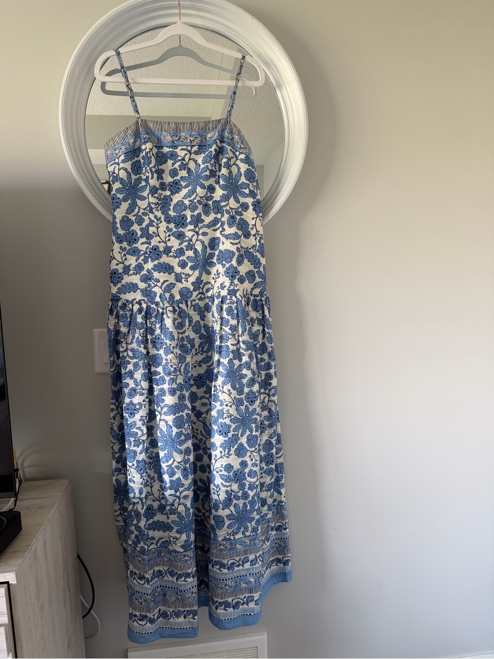 Taylor Blue & White Floral Cotton Drop Waist Maxi Dress - Picture 3 of 10